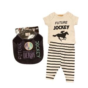 Future Jockey Set One piece Pants And KY Derby Bib‎ Shower Gift 0-3M Horseracing